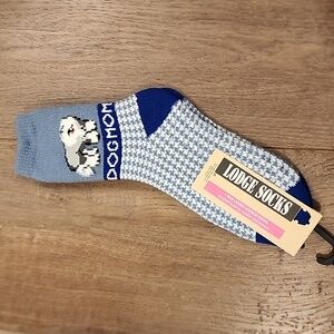 LeGale Dog Mom Lodge Socks Bottom Grippers Loungewear Cozy Blue Sheepdog Women's